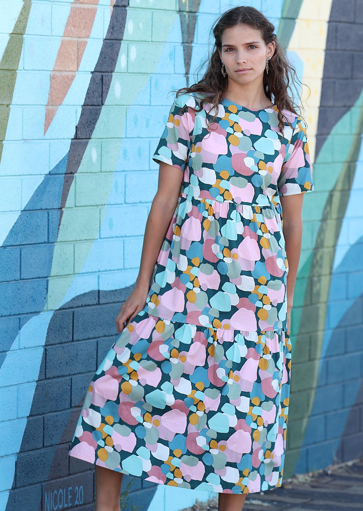 ClaudiaDressSweetSpotTealPinkPolkadotCottonDress