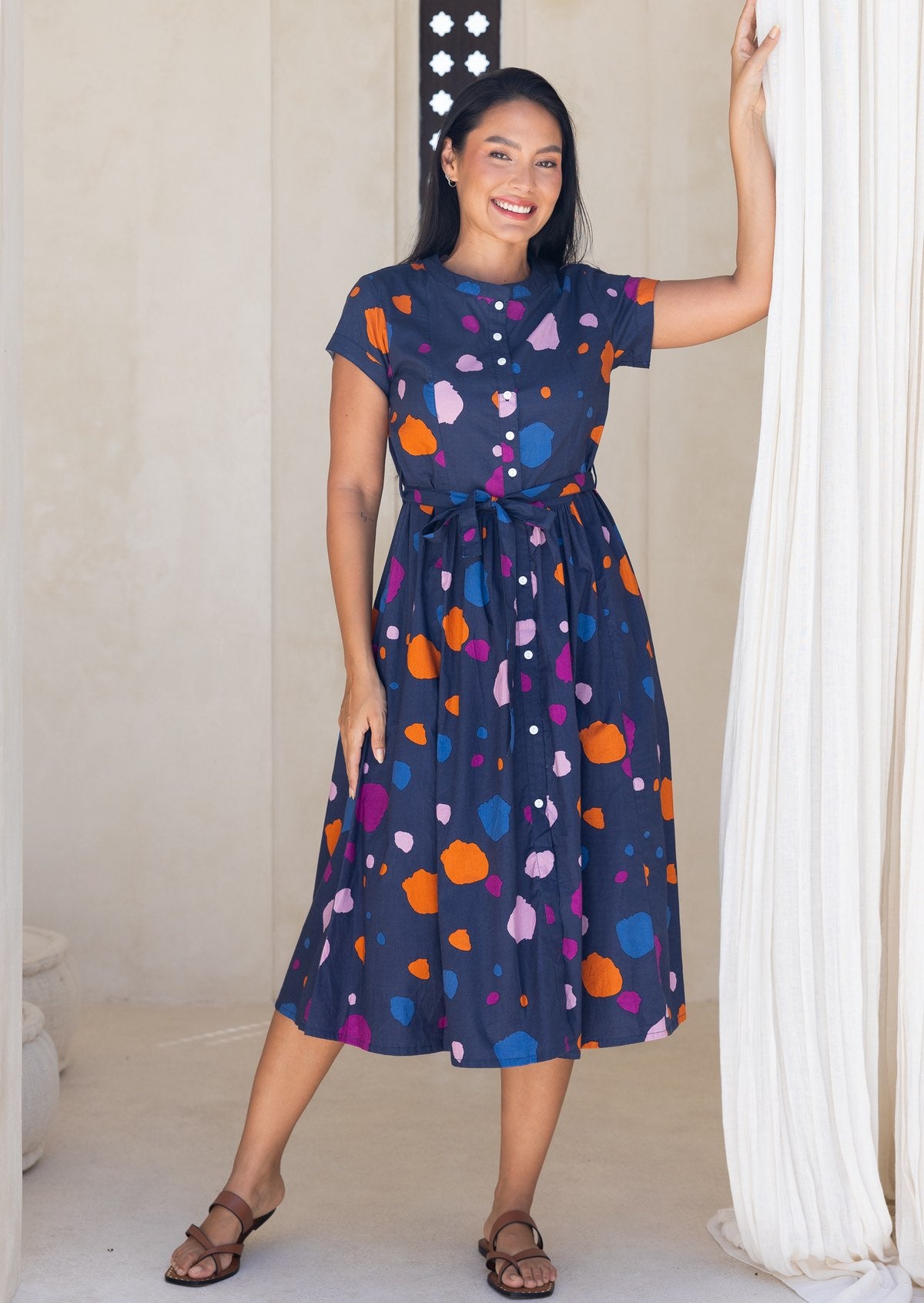 Vivien-Dress-Dapple-50s-style-cotton-button-through-midi-length-pockets-2